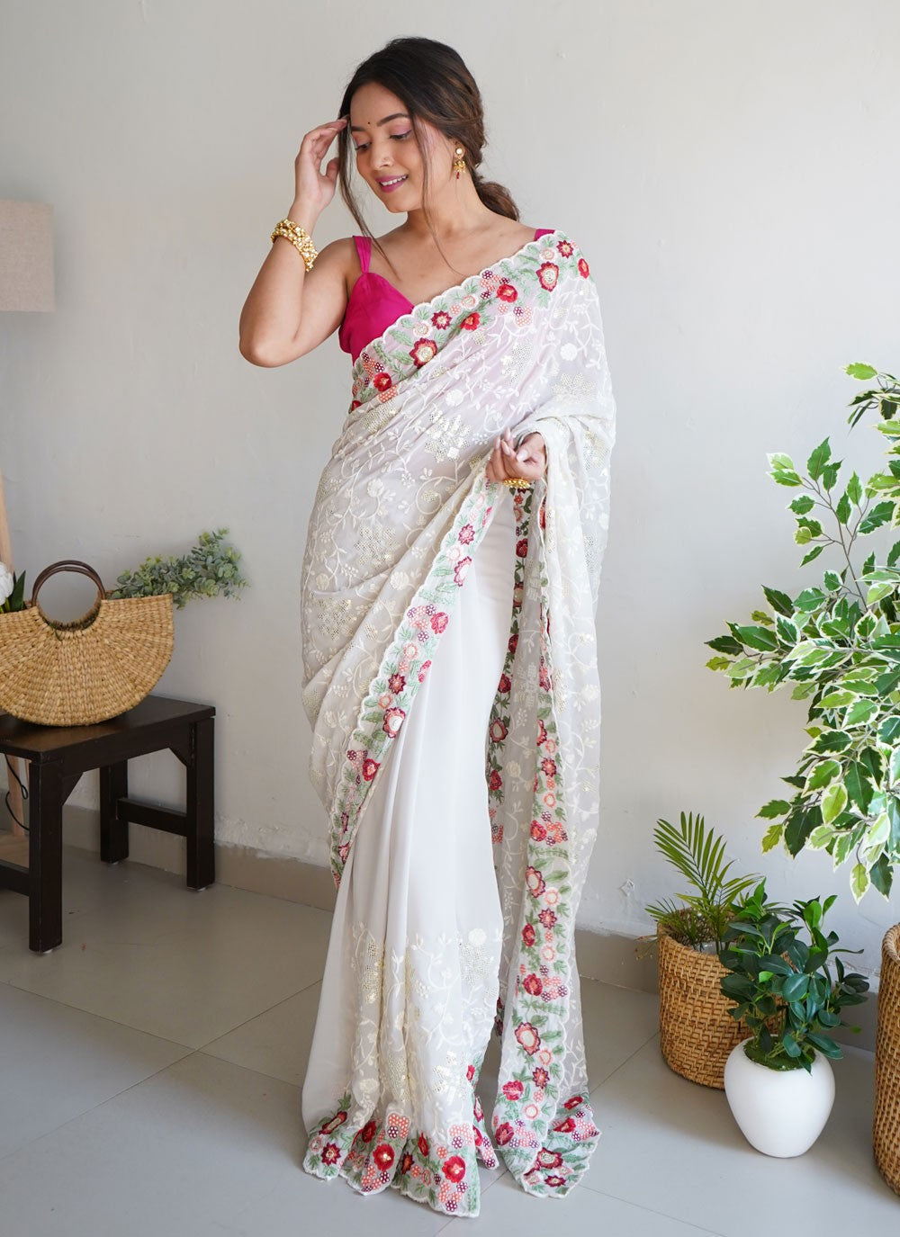 Trendy Embroidered Georgette Saree - S4209