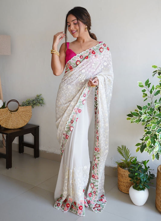 Trendy Embroidered Georgette Saree - S4209