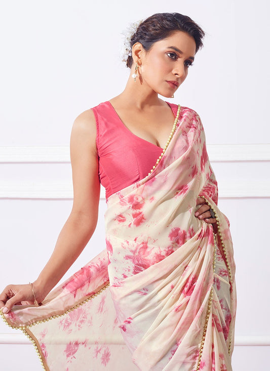 Trendy Lace Organza Saree - S4936