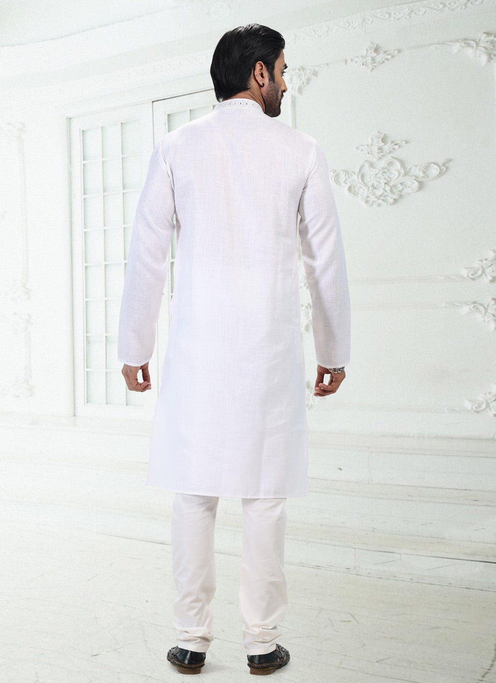 Thread Cotton , Linen Off White Kurta Pyjama - M4884