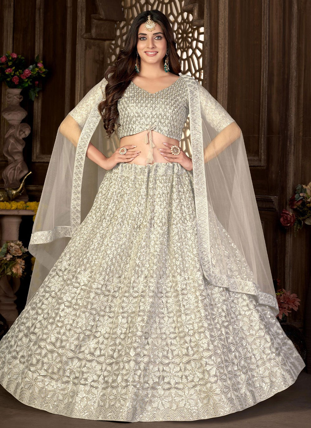 Embroidered Net A - Line Lehenga - L0702