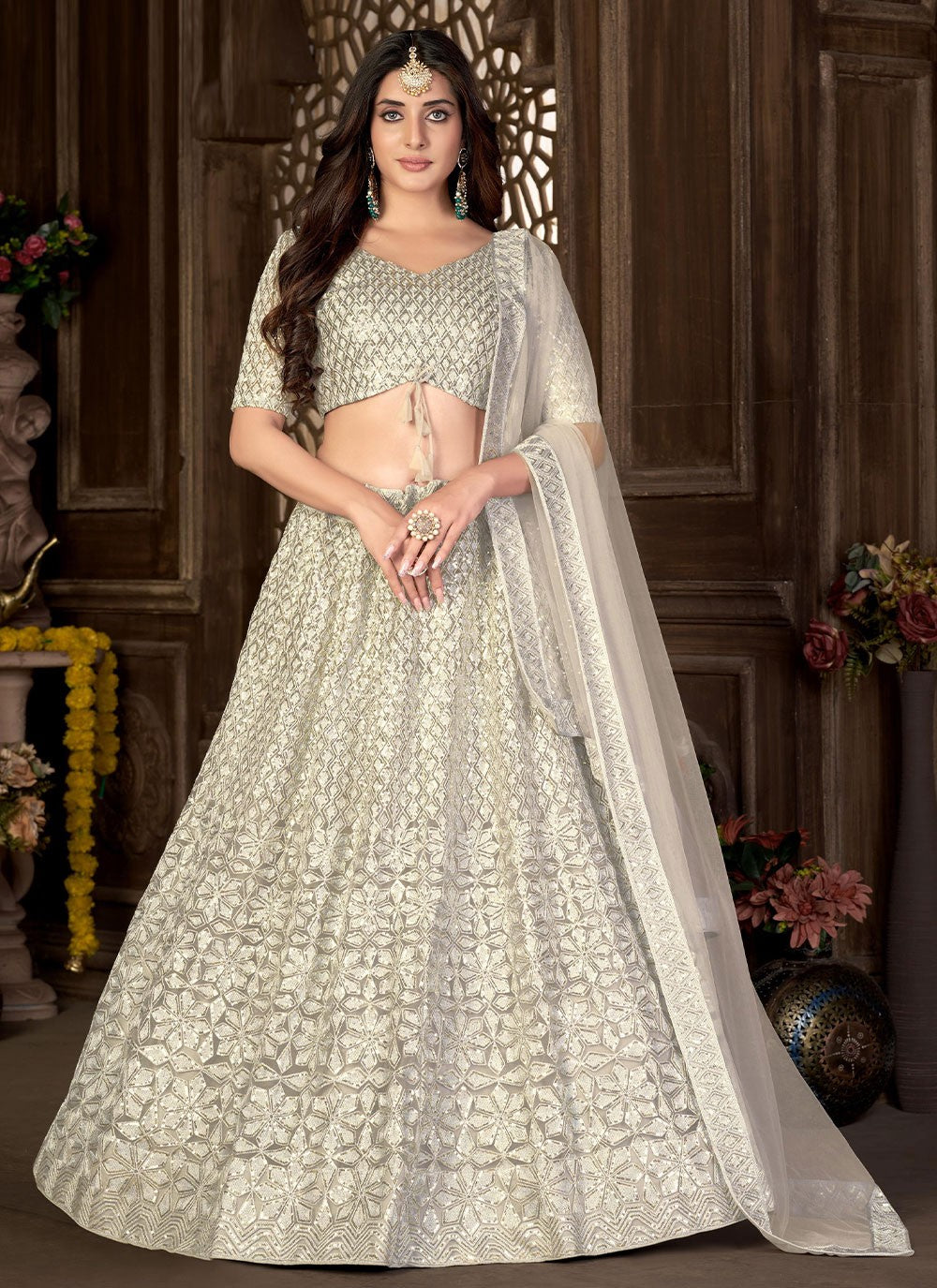 Embroidered Net A - Line Lehenga - L0702