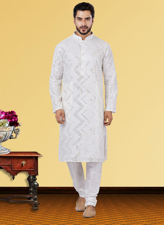 Embroidered Georgette Off White Kurta Pyjama - M3722