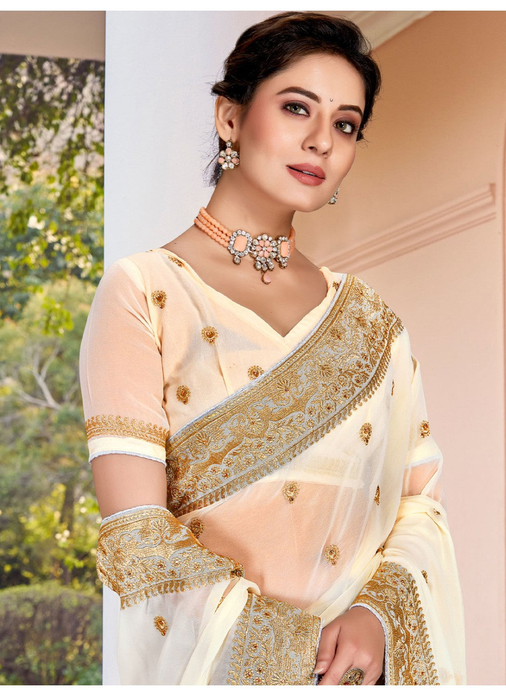 Classic Embroidered Georgette Saree - S1855