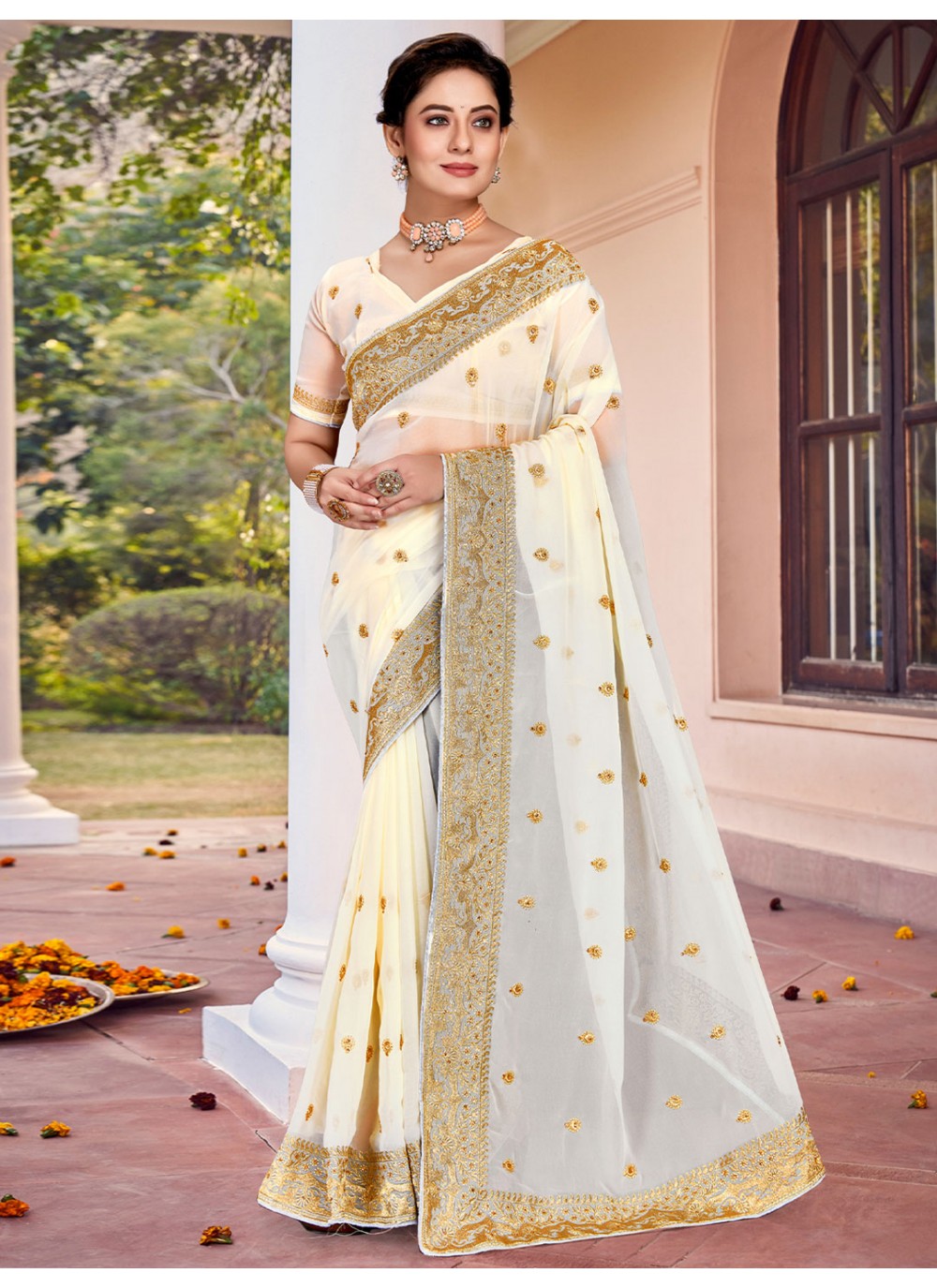 Classic Embroidered Georgette Saree - S1855