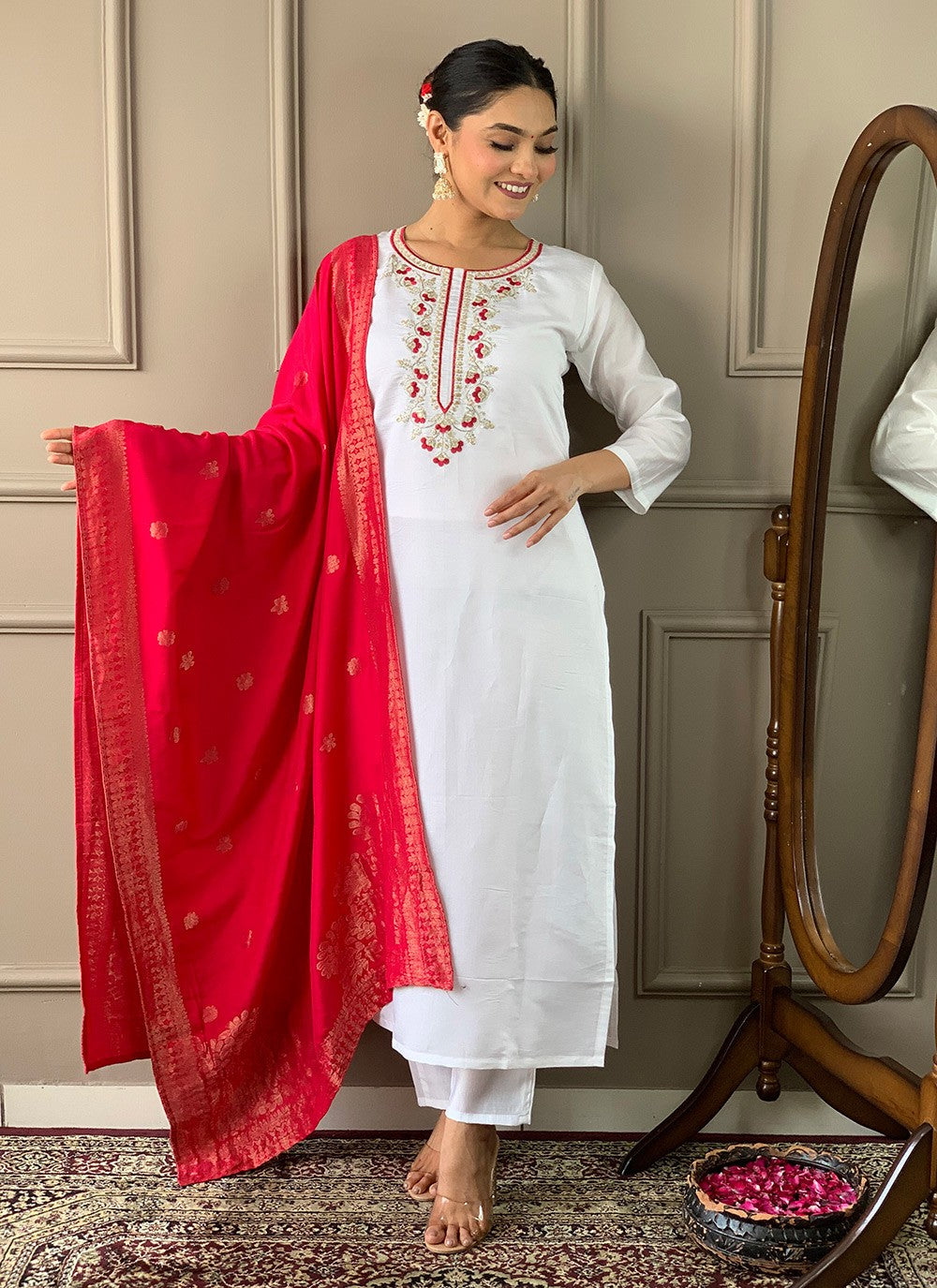 Chanderi , Viscose Pant Style Suit - T3295