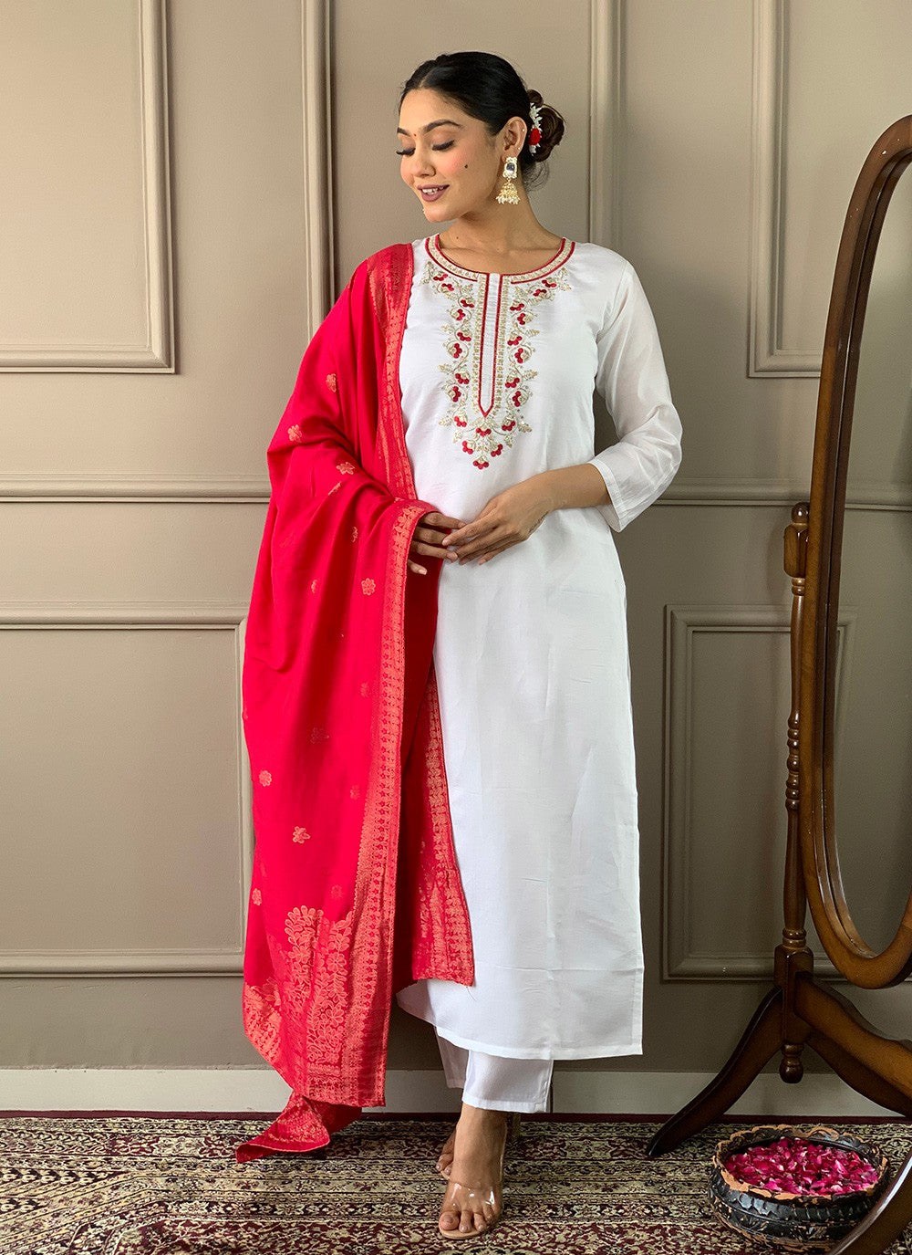 Chanderi , Viscose Pant Style Suit - T3295