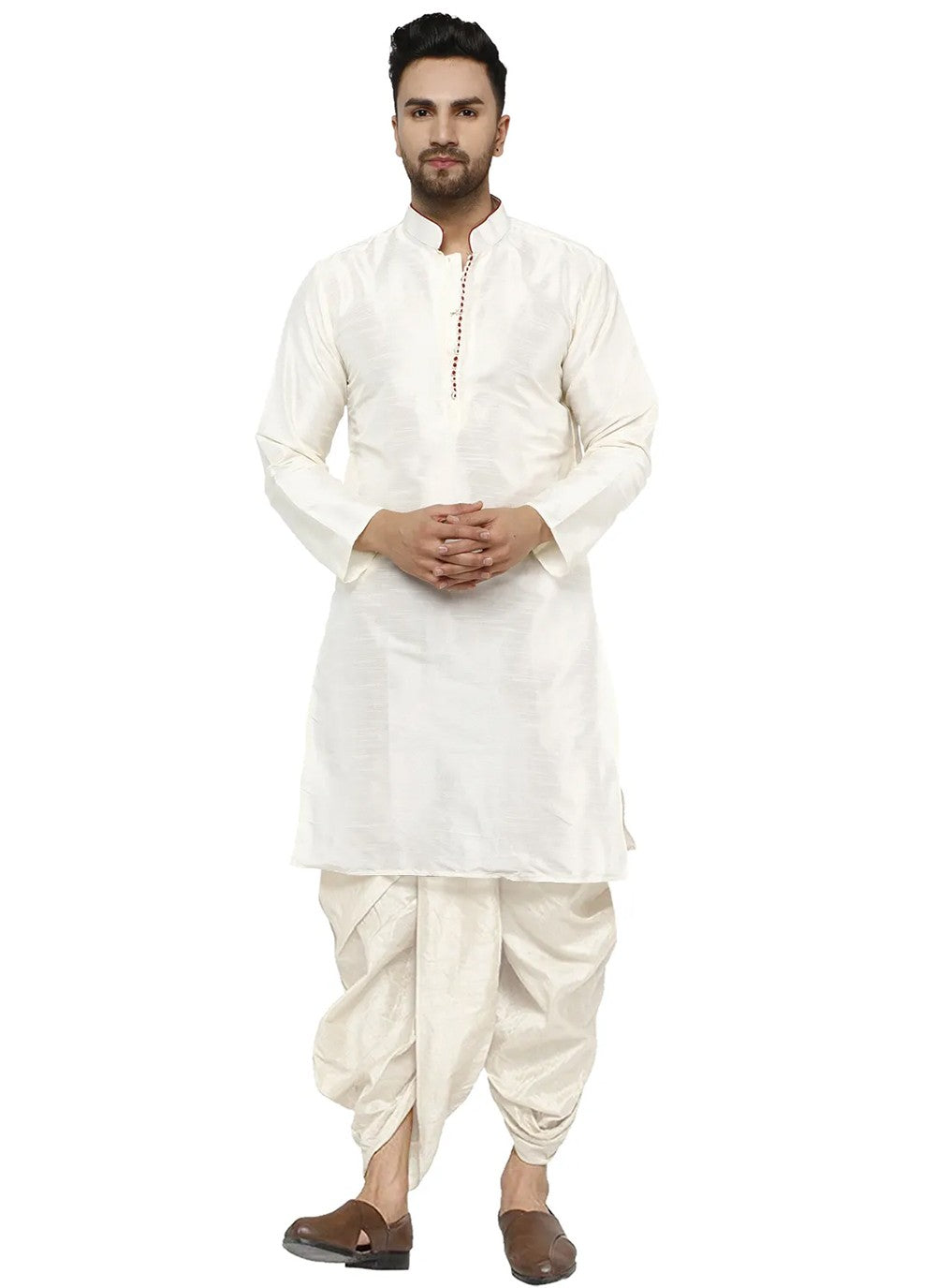 Plain Dupion Silk Off White Dhoti Kurta - M2804