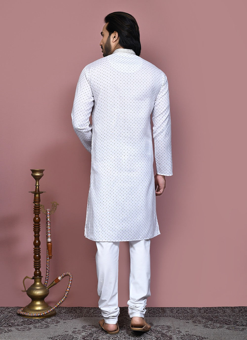 Printed Cotton Off White Kurta Pyjama - M7922