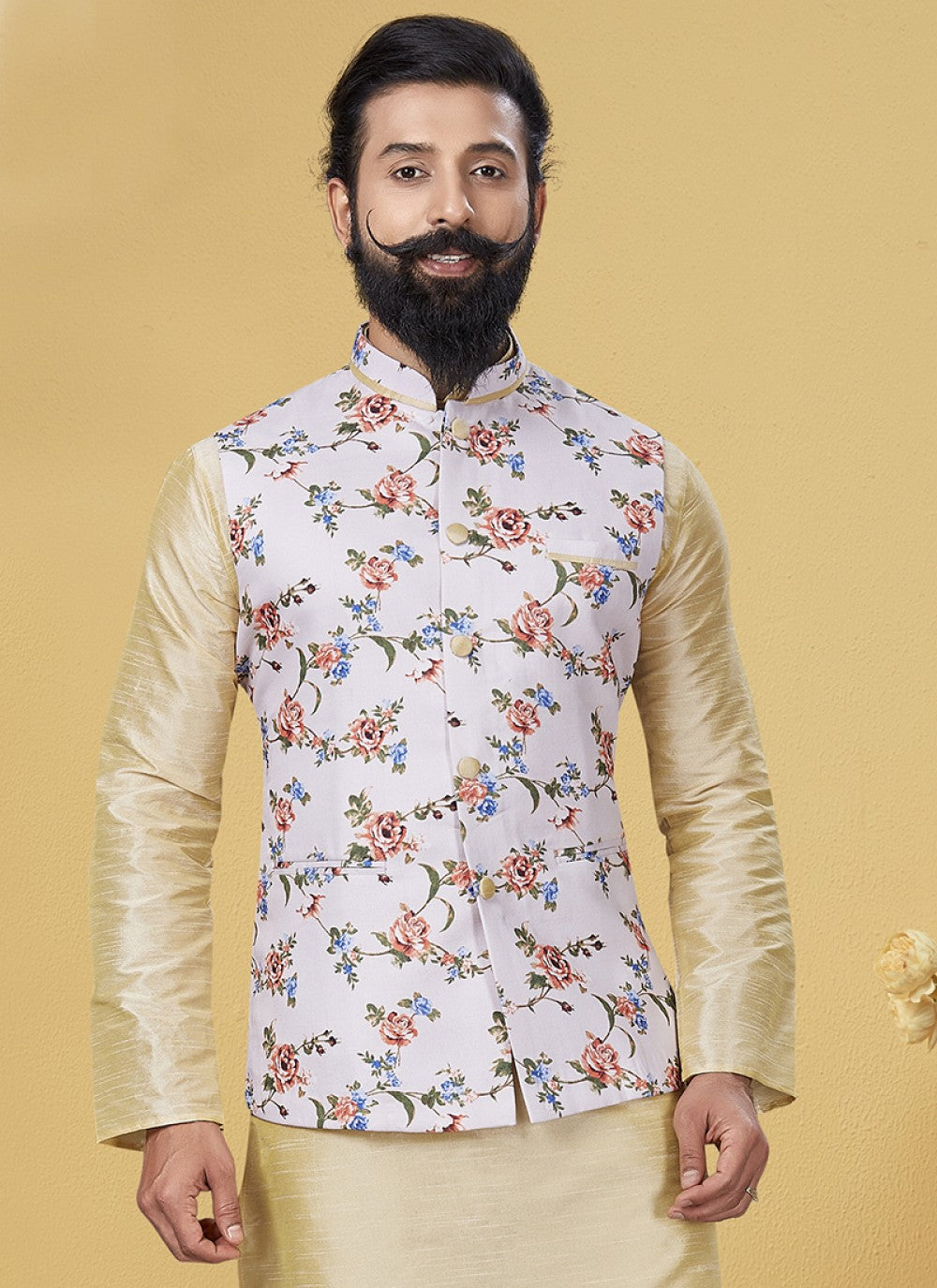 Printed Cotton Off White Nehru Jackets - M1872