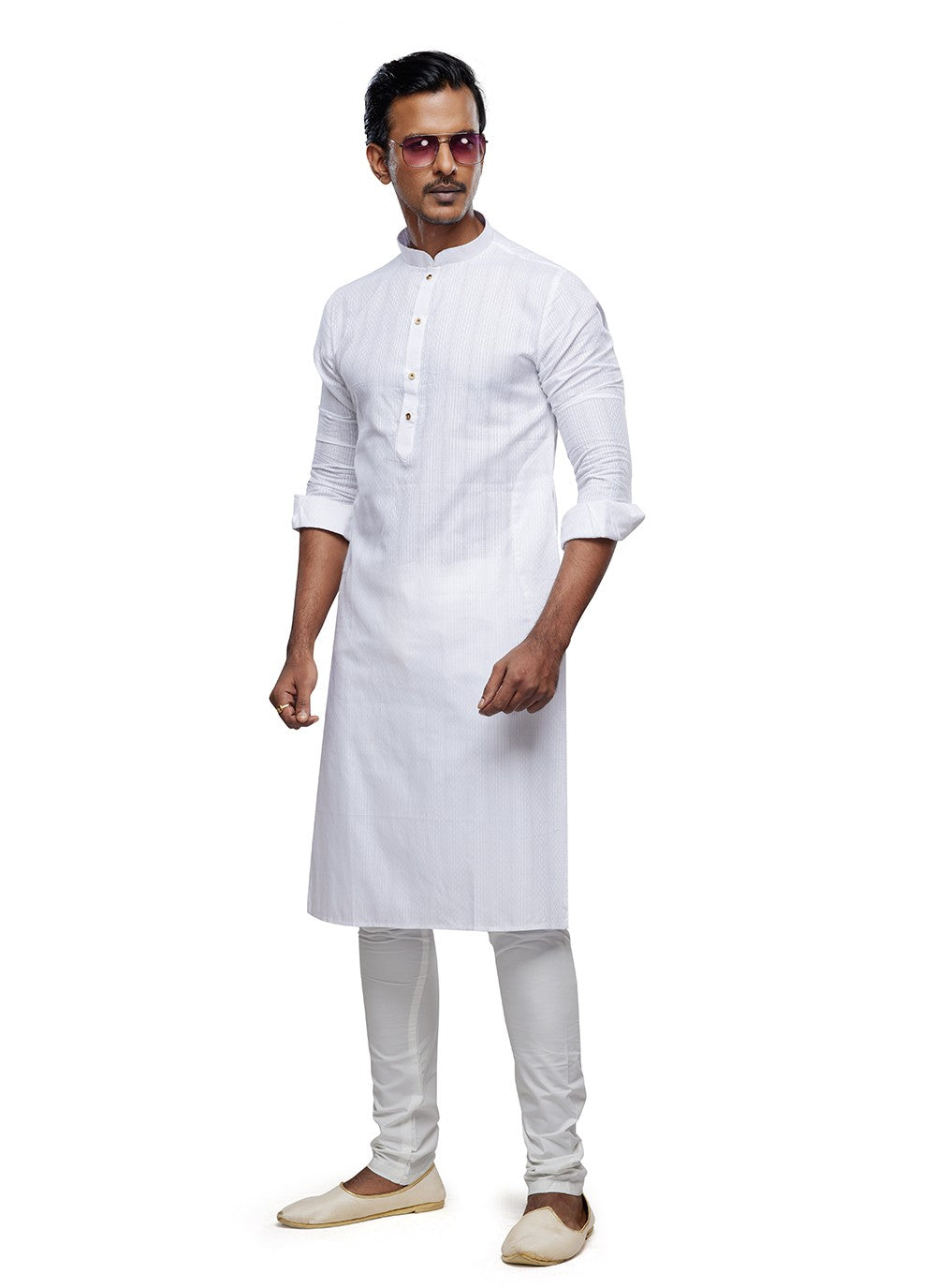 Printed Art Silk Off White Kurta Pyjama - M6759