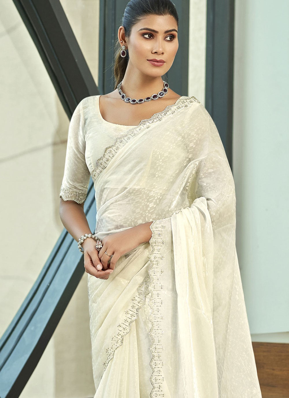 Classic Beads Silk Blend Saree - S9540