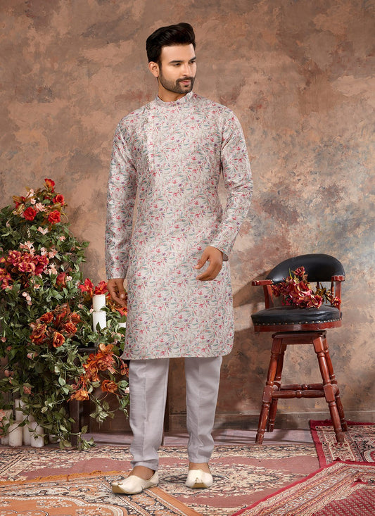 Digital Print Silk Off White Kurta Pyjama - M3043