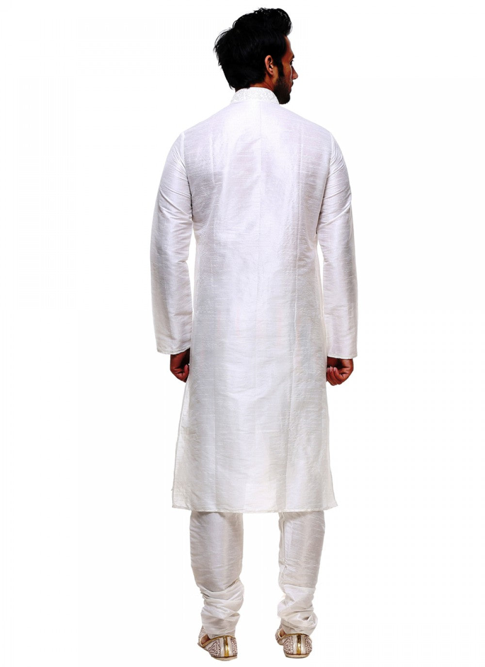 Embroidered Silk Off White Kurta Pyjama - M1016