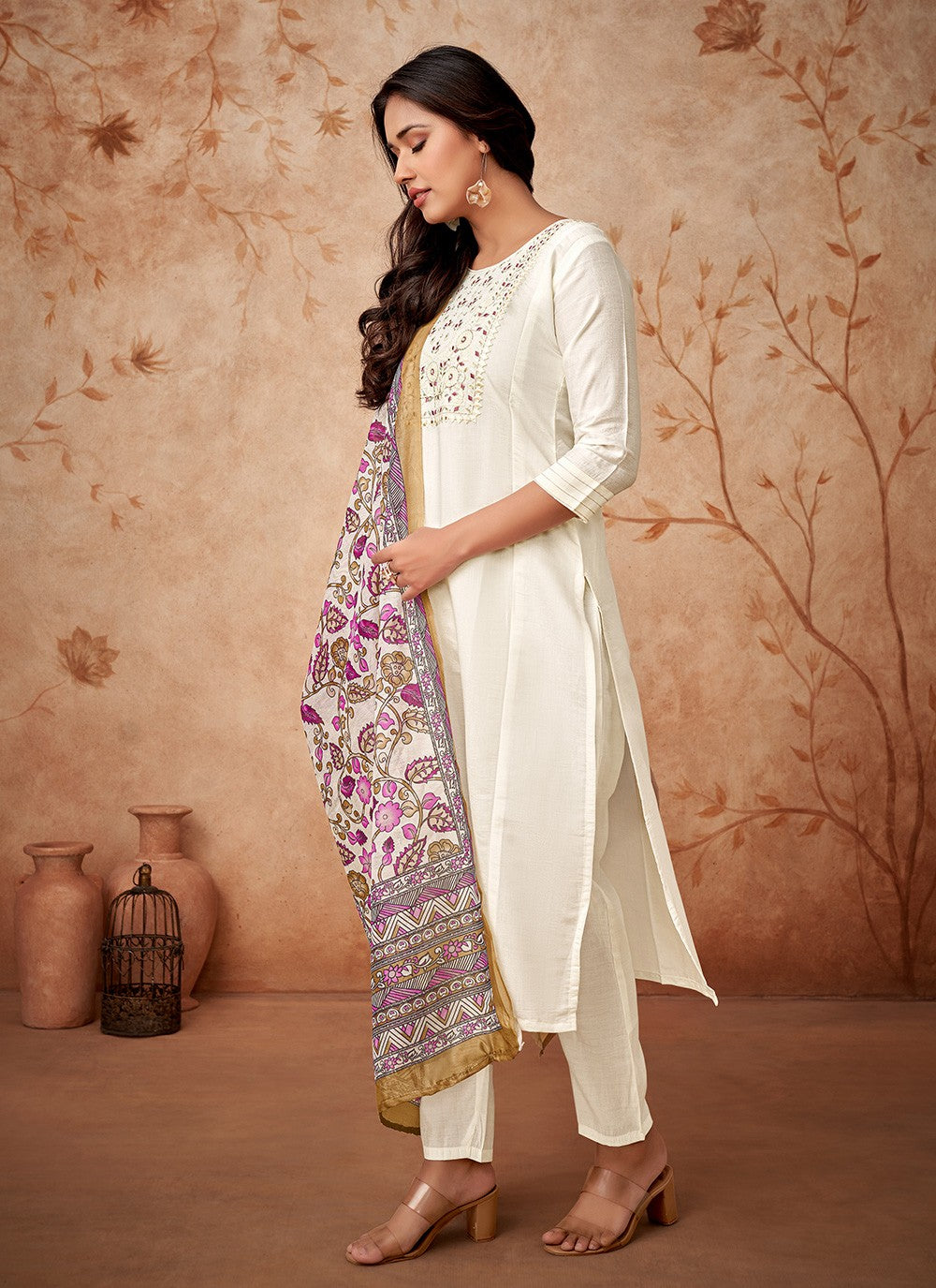 Chanderi , Viscose Pant Style Suit - T3187