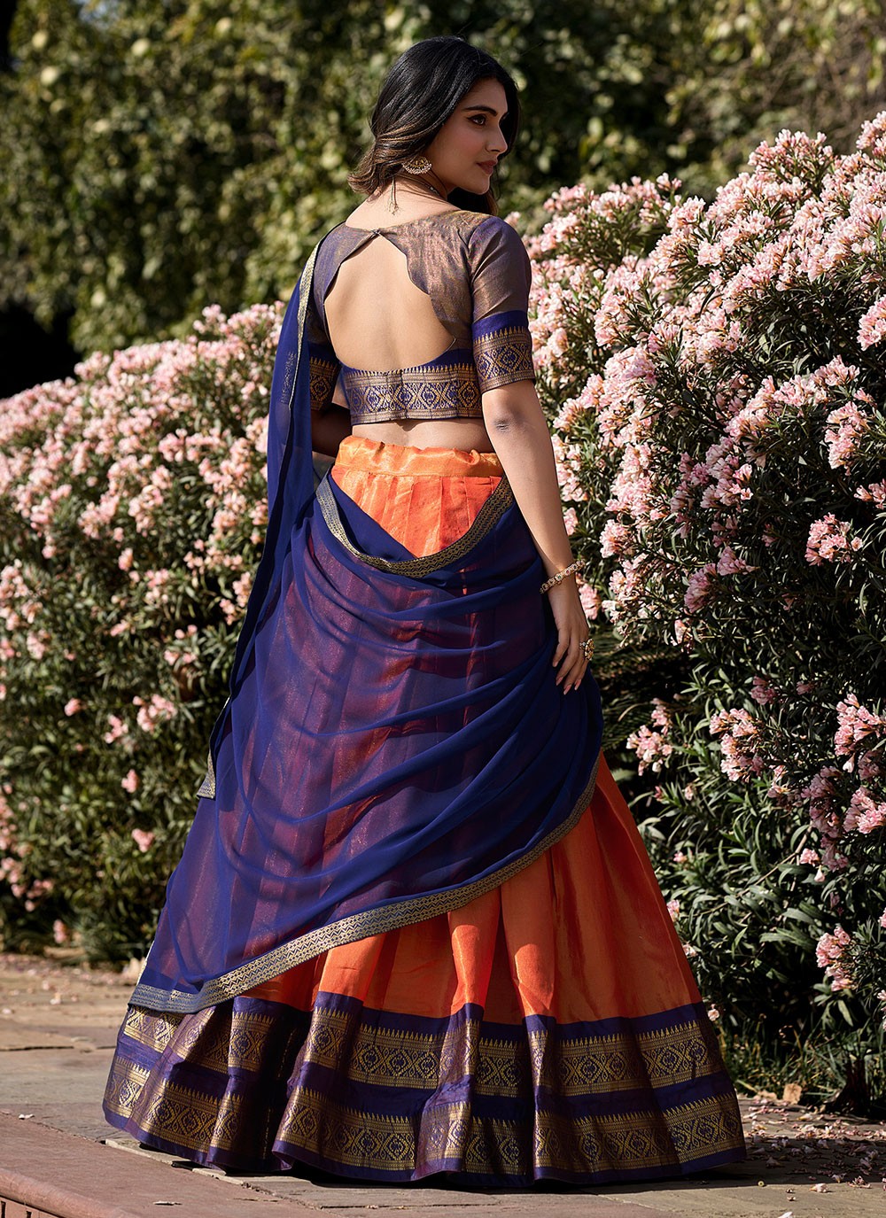 Weaving Zari Kanchipuram Silk A - Line Lehenga - L1774