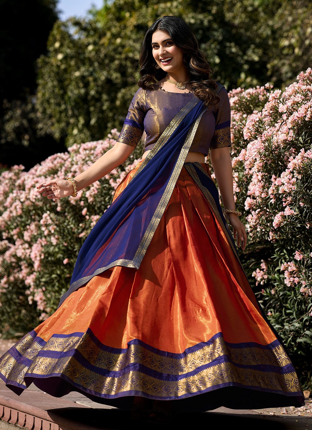 Weaving Zari Kanchipuram Silk A - Line Lehenga - L1774