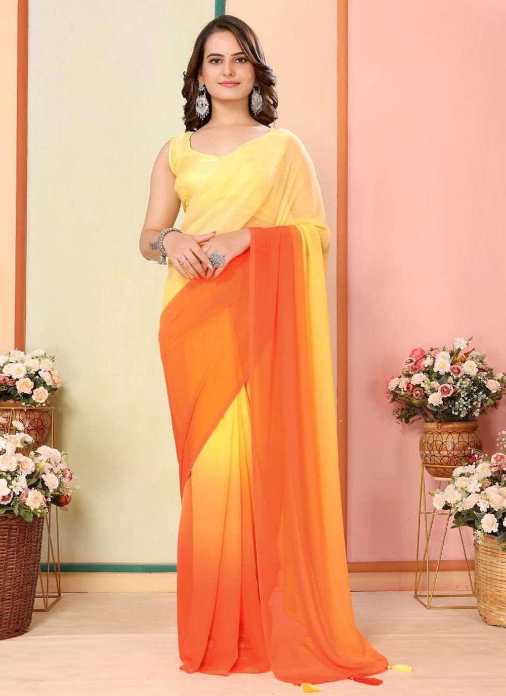 Classic Plain Georgette Saree - S6888