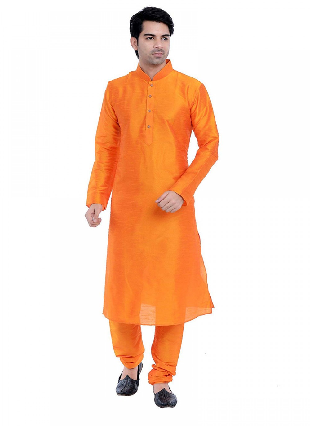 Plain Art Dupion Silk Orange Kurta Pyjama - M1184