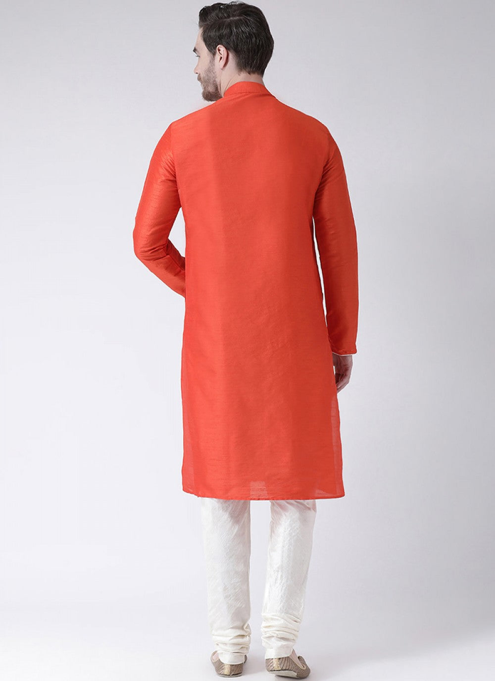 Plain Art Dupion Silk Orange Kurta Pyjama - M1443