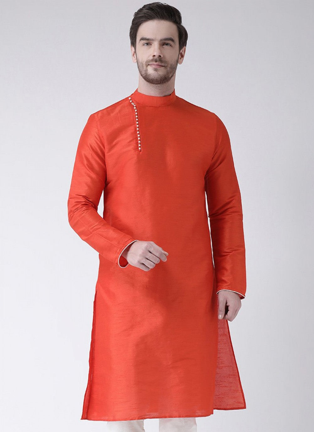 Plain Art Dupion Silk Orange Kurta - M1416