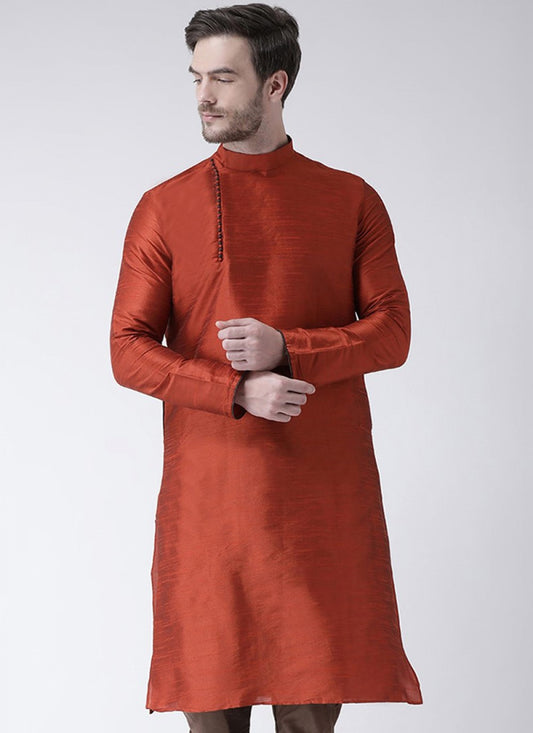 Plain Art Dupion Silk Orange Kurta - M1419