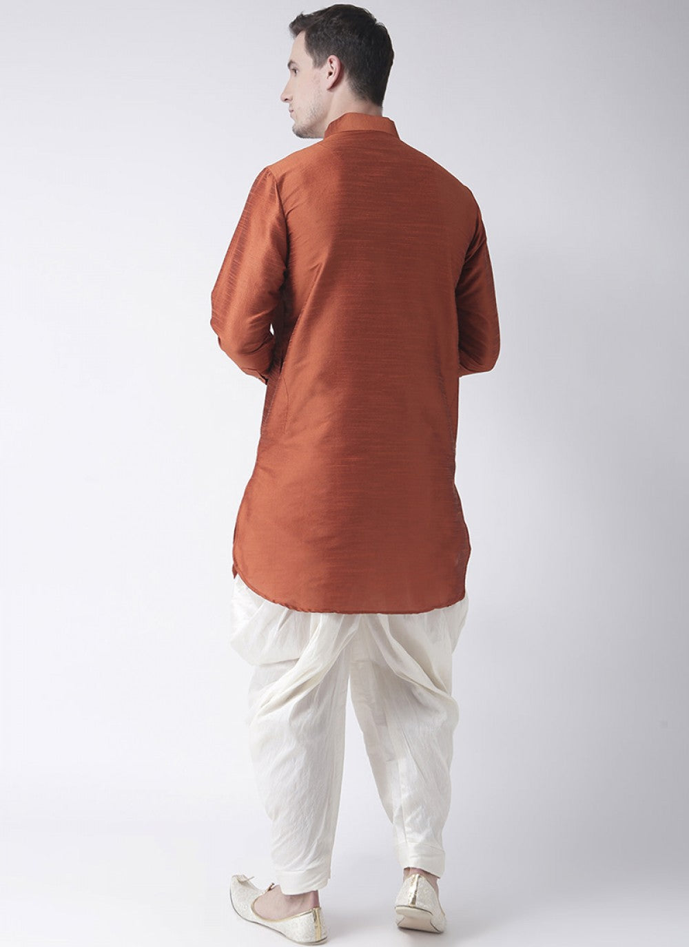 Plain Art Dupion Silk Orange Dhoti Kurta - M1429