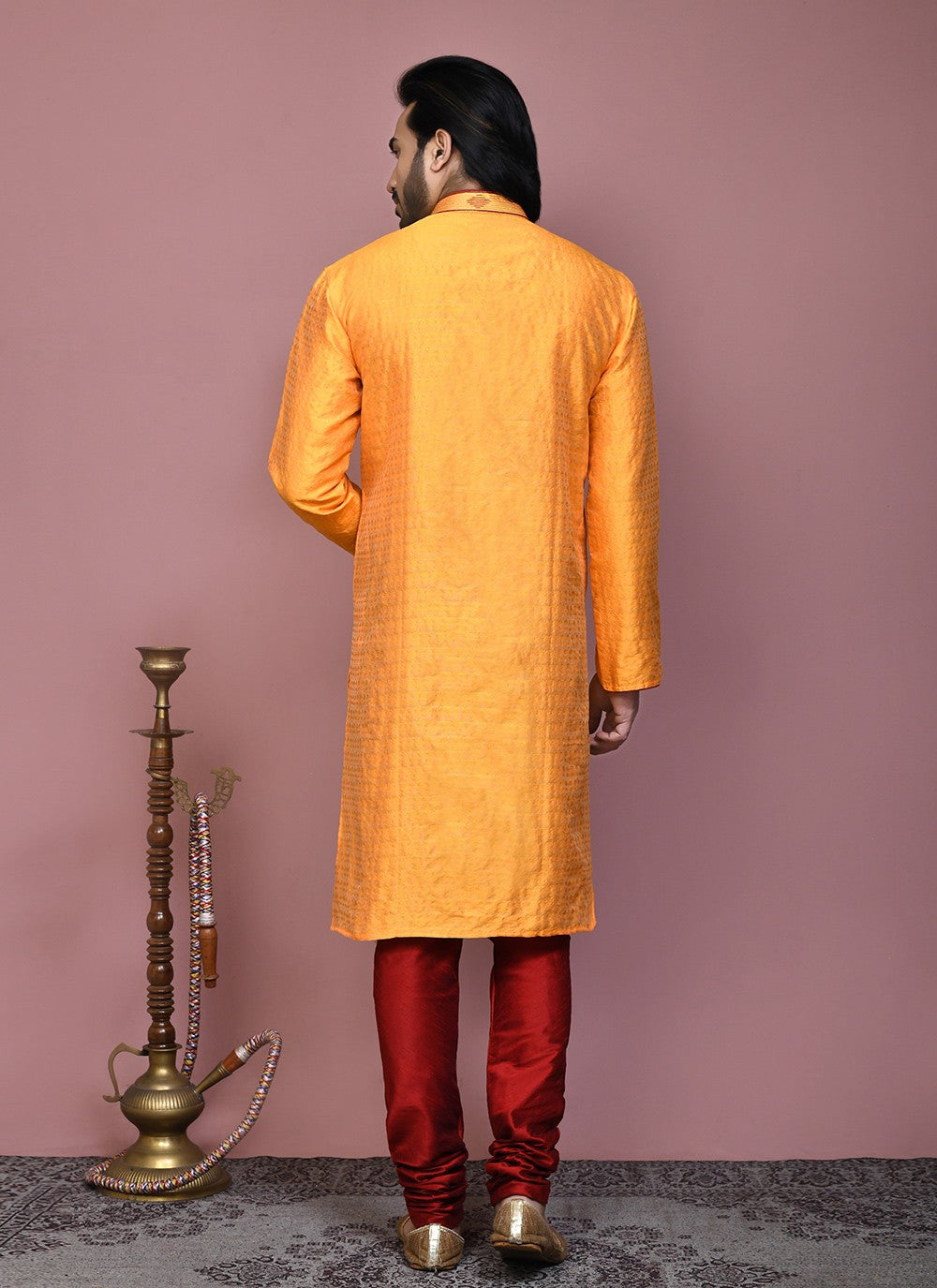 Resham Art Silk Orange Kurta Pyjama - M7902