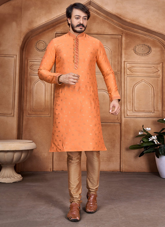 Buttis Jacquard Orange Kurta Pyjama - M1881