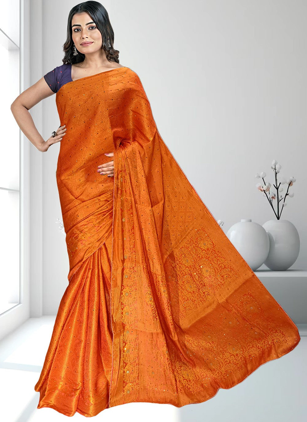 Contemporary Embroidered Kanjivaram Silk Saree - S4602