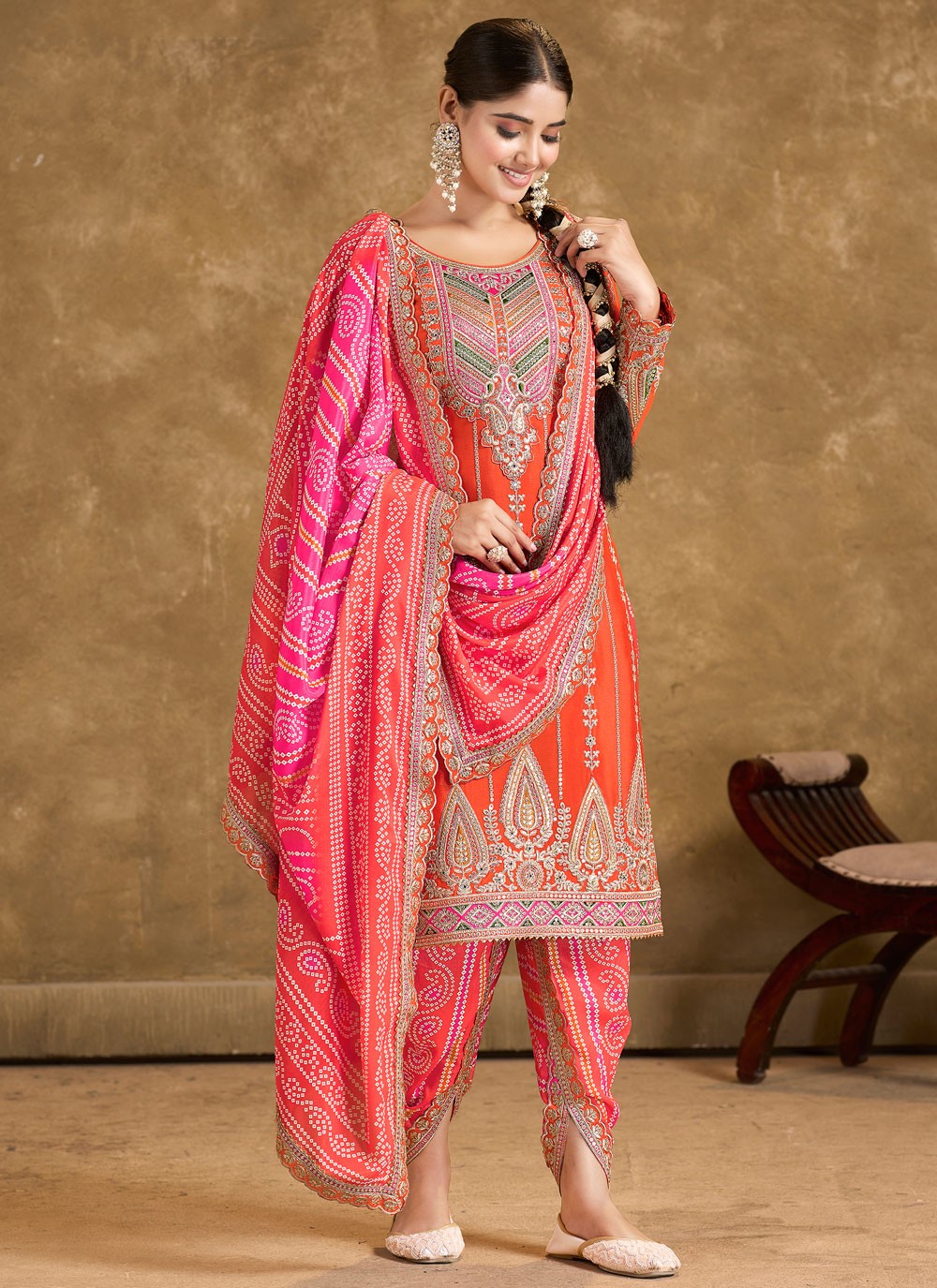 Embroidered Chinon Salwar Suit Dhoti Style Pant - T4577