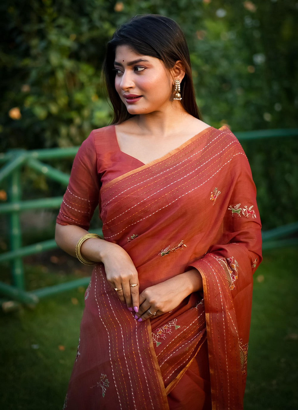 Trendy Embroidered Khadi, Tussar Silk Saree - S10482