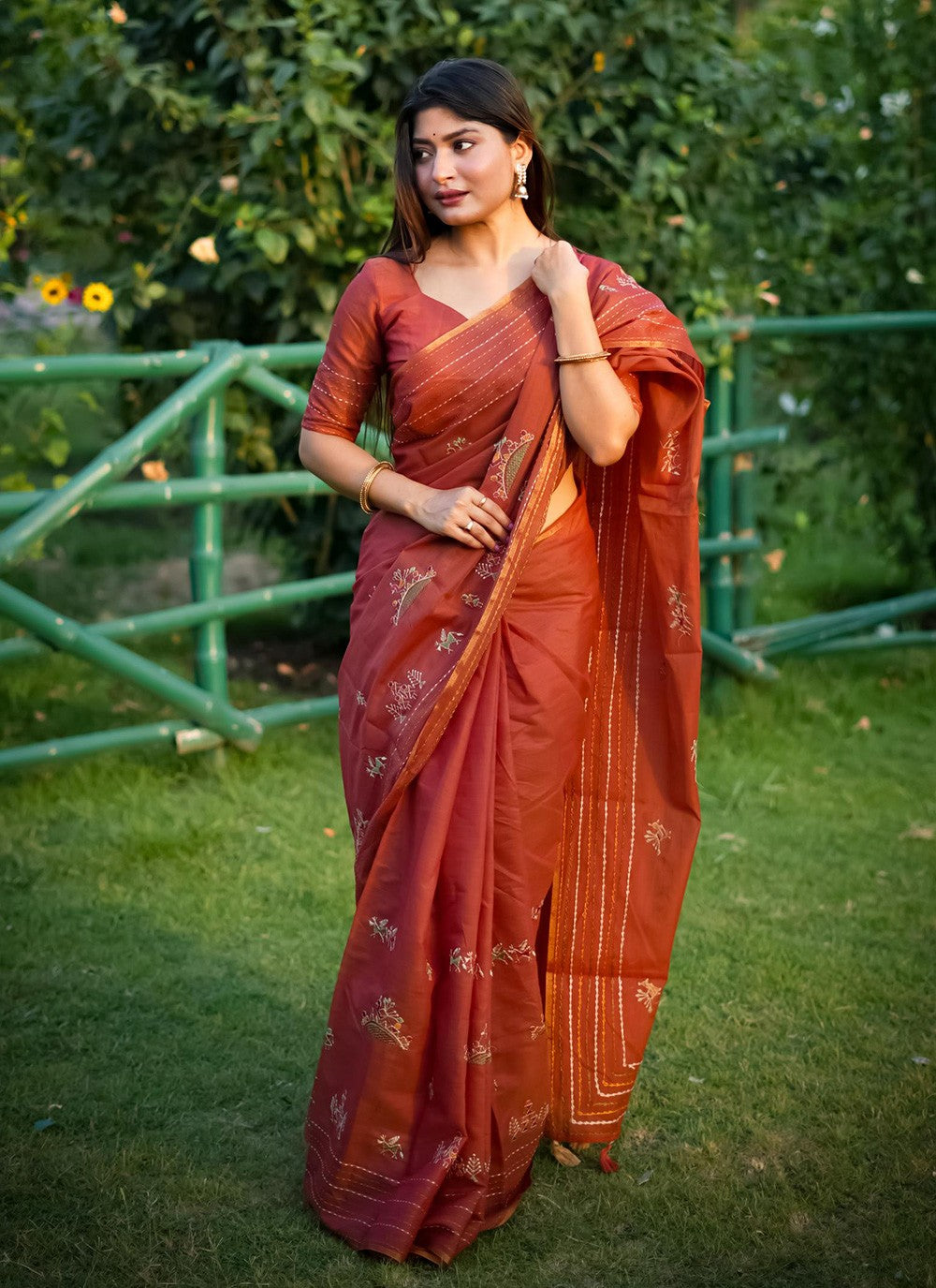 Trendy Embroidered Khadi, Tussar Silk Saree - S10482