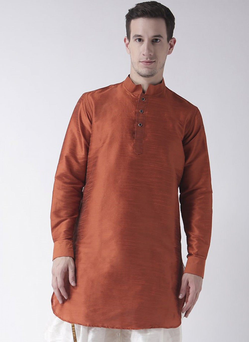 Plain Art Dupion Silk Orange Kurta - M1402