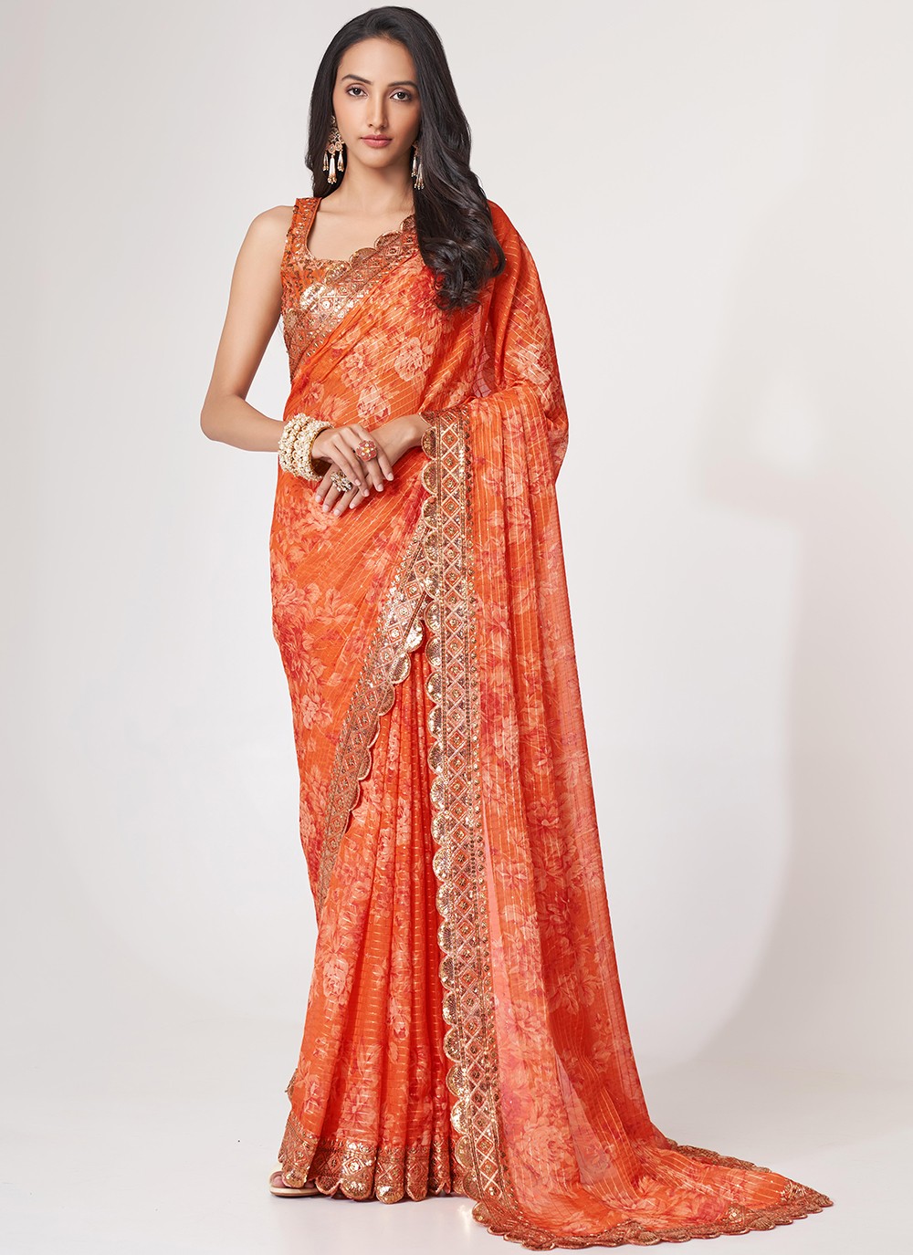 Classic Digital Print Organza Saree - S3068