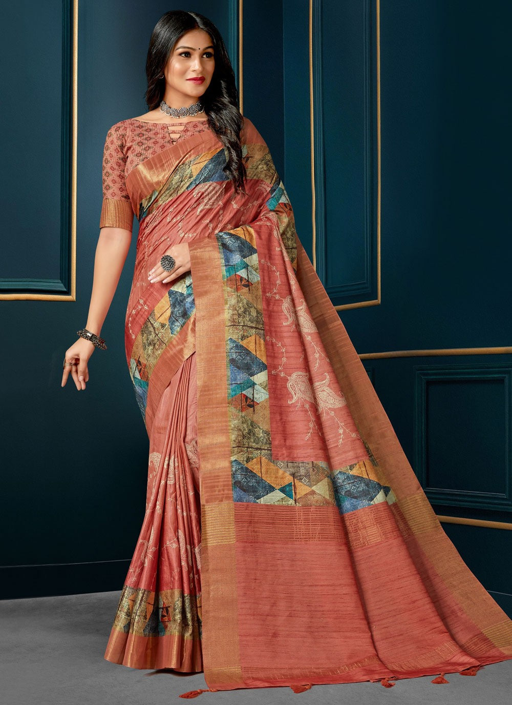 Classic Digital Print Silk Saree - S4691