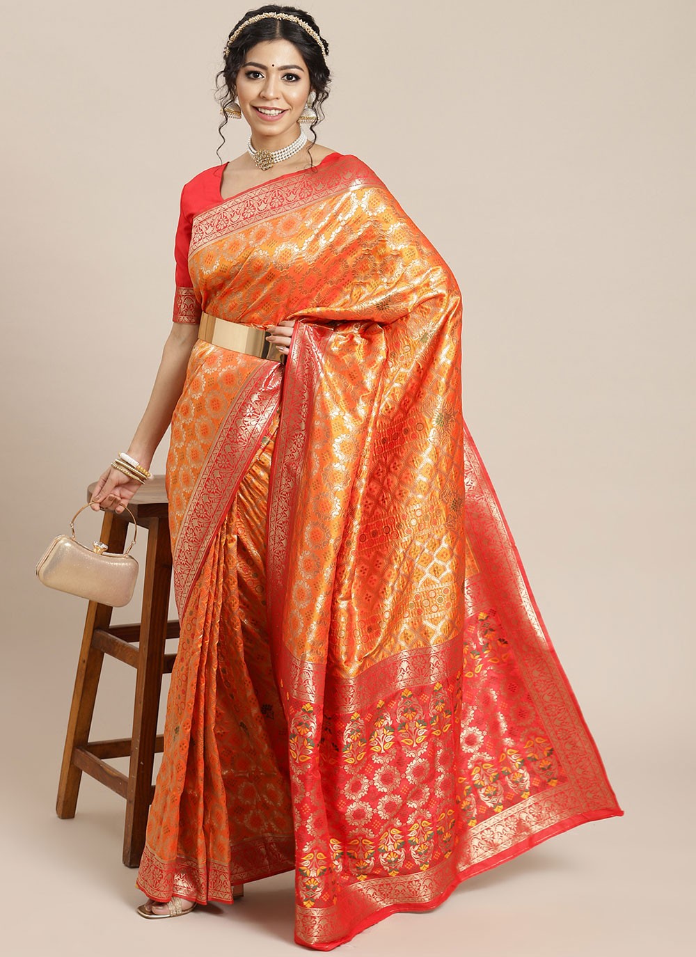 Contemporary Embroidered Banarasi Silk Saree - S1189