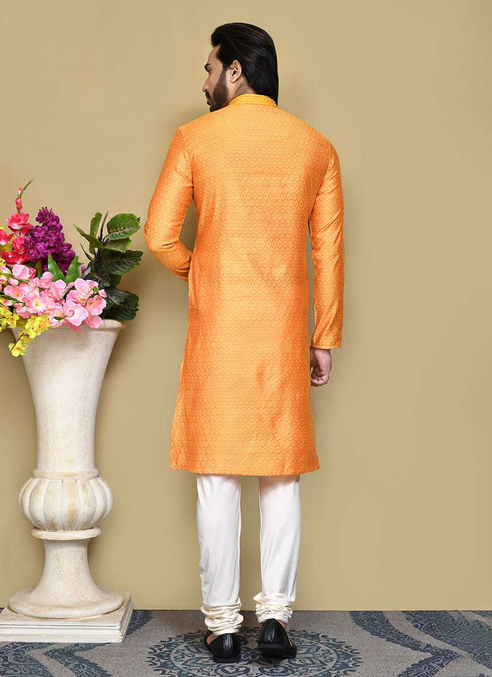 Resham Cotton Silk Orange Kurta Pyjama - M7826