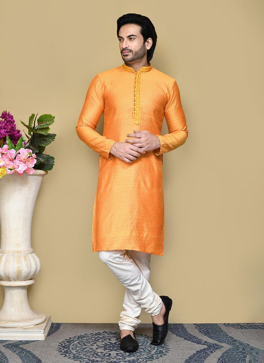 Resham Cotton Silk Orange Kurta Pyjama - M7826