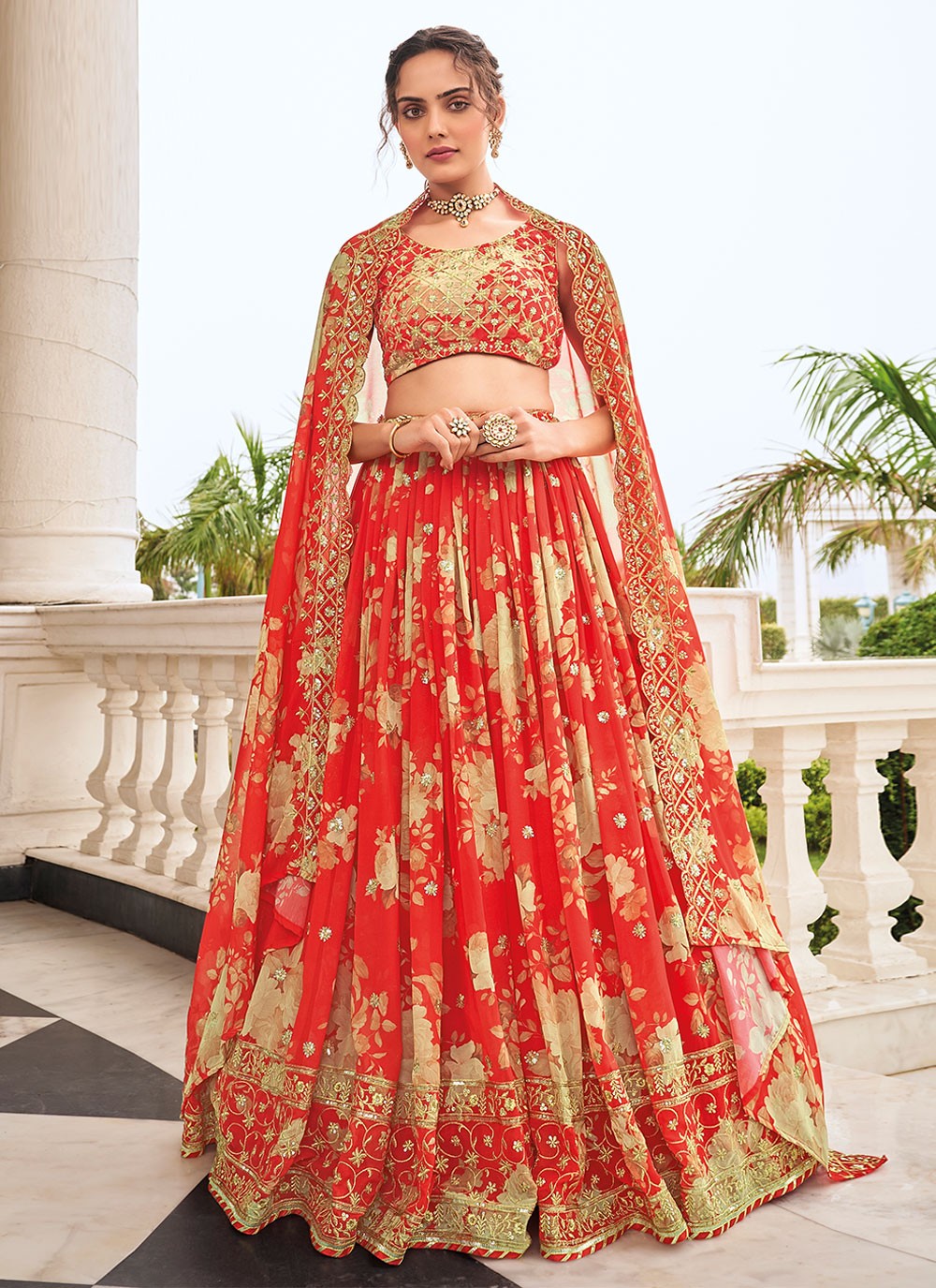 Digital Print Faux Georgette A - Line Lehenga - L0884