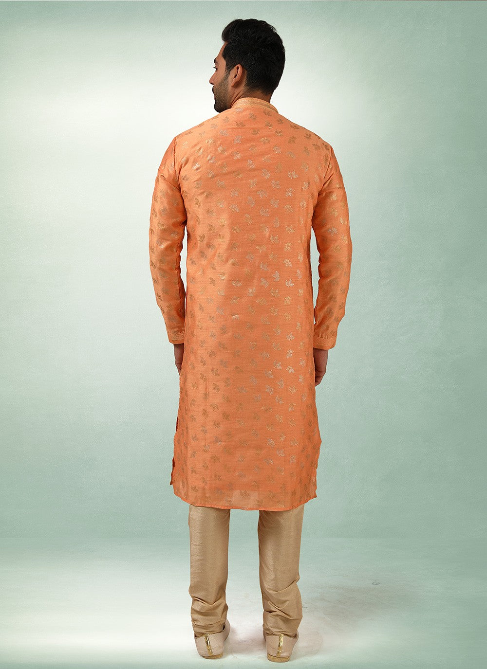 Printed Art Silk Orange Kurta Pyjama - M2851