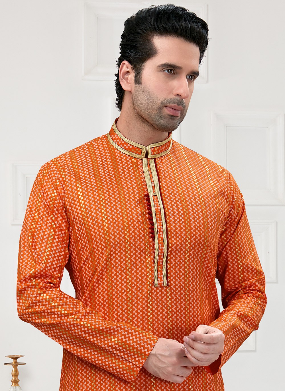 Printed Cotton Orange Kurta Pyjama - M3160