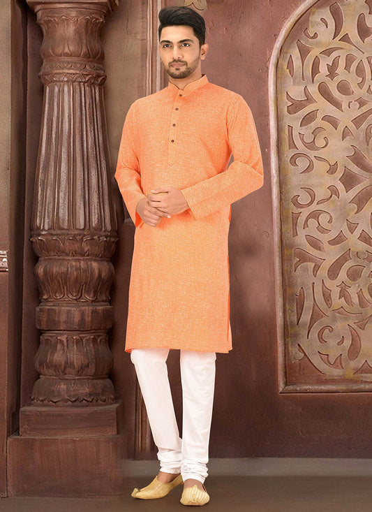 Plain Cotton Orange Kurta Pyjama - M2777