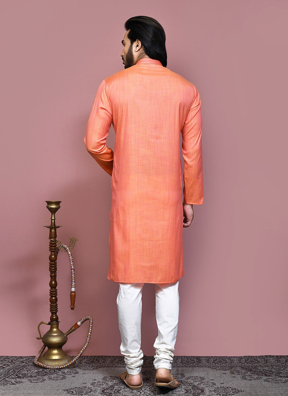 Plain Cotton Silk Orange Kurta Pyjama - M7878