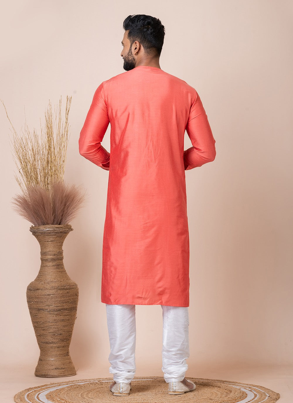 Embroidered Viscose Orange Kurta Pyjama - M8559