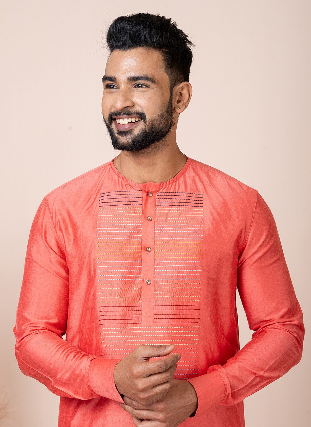 Embroidered Viscose Orange Kurta Pyjama - M8559