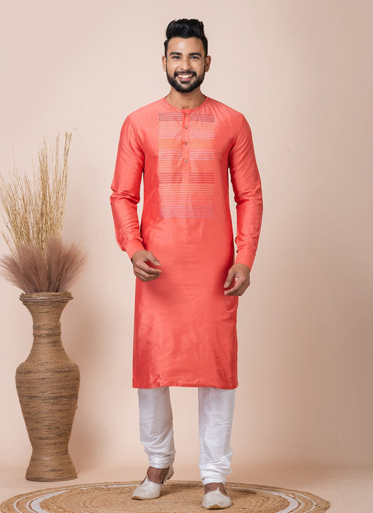 Embroidered Viscose Orange Kurta Pyjama - M8559