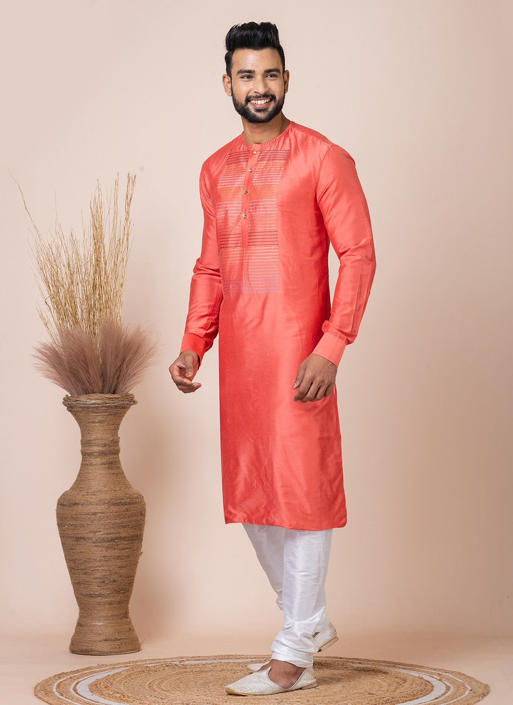 Embroidered Viscose Orange Kurta Pyjama - M8559