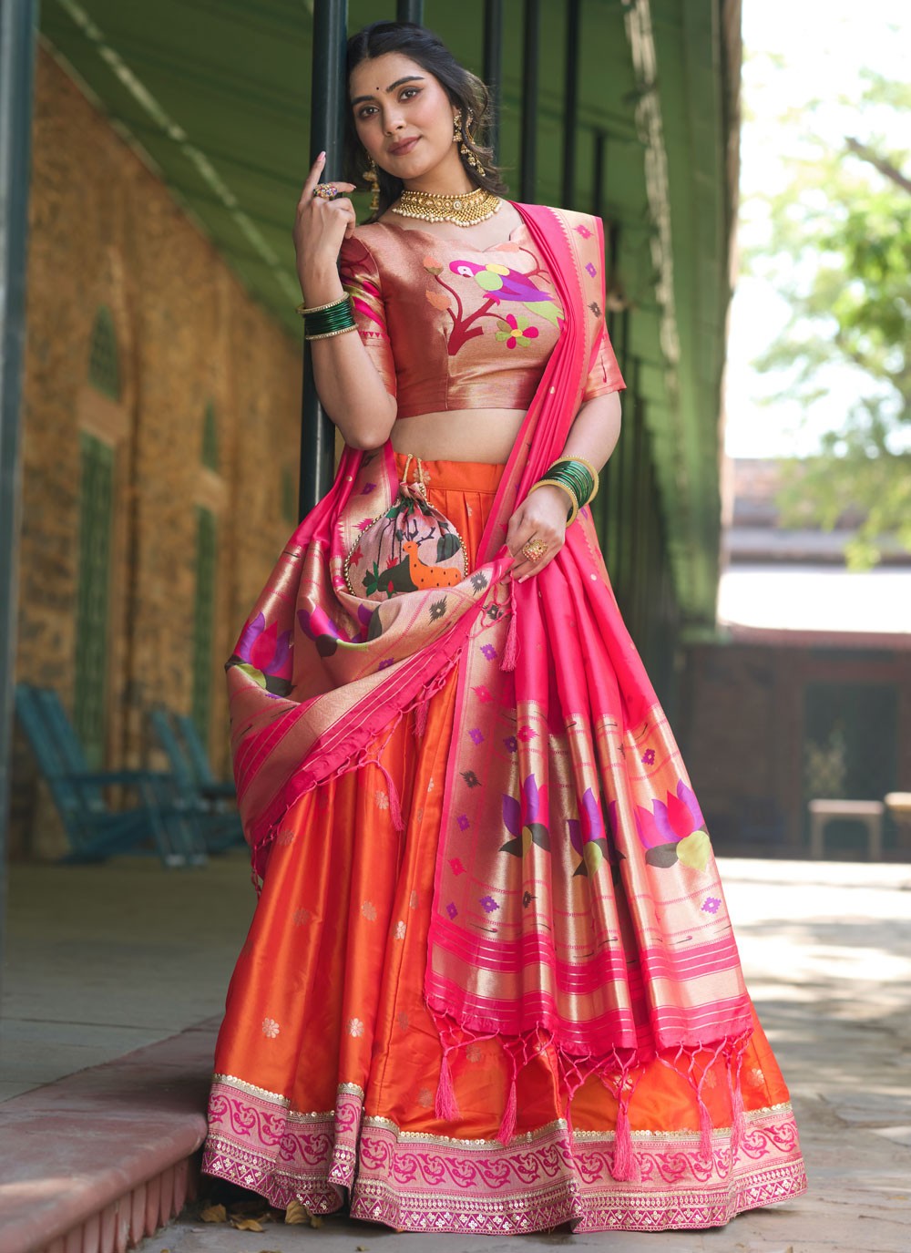 Weaving Zari Jacquard Silk A - Line Lehenga - L1754