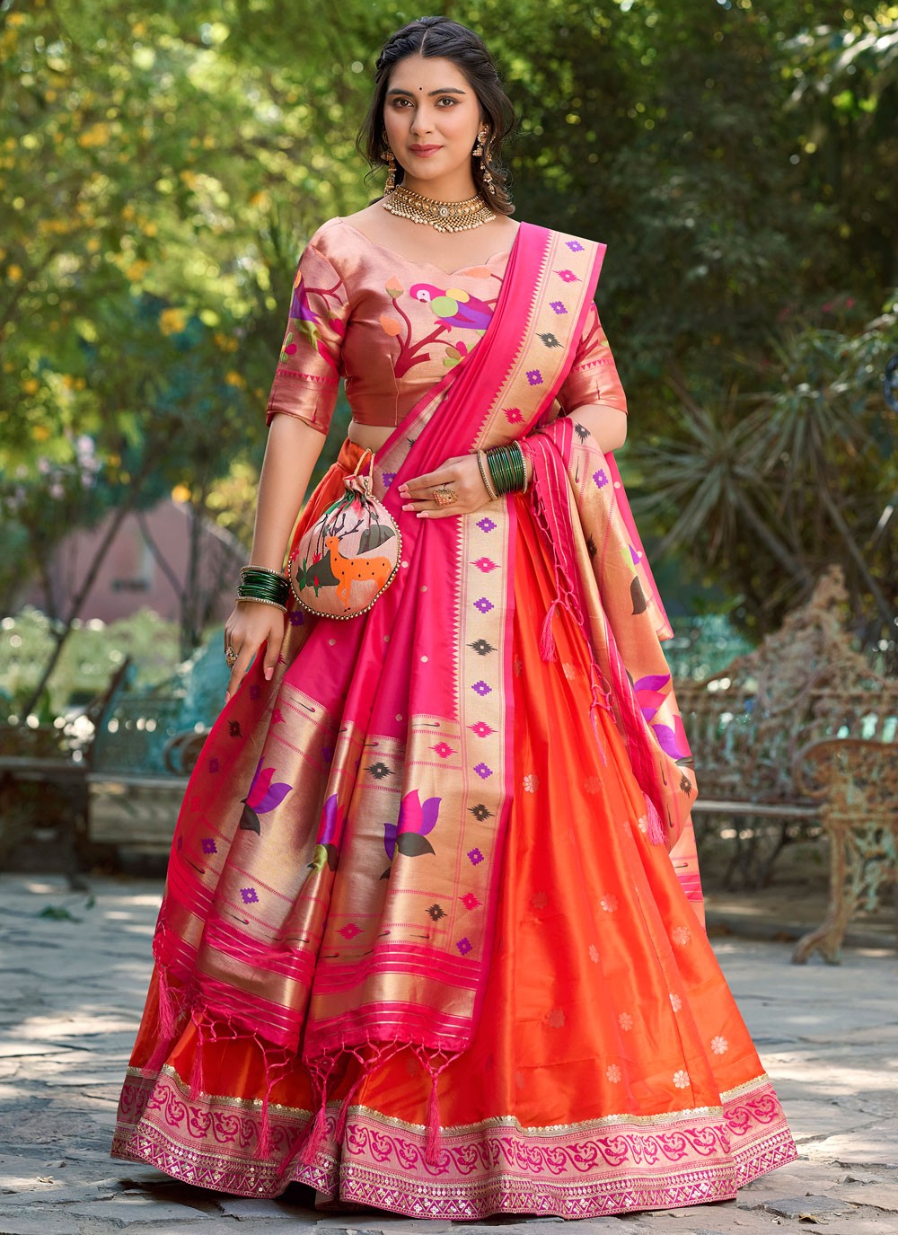 Weaving Zari Jacquard Silk A - Line Lehenga - L1754